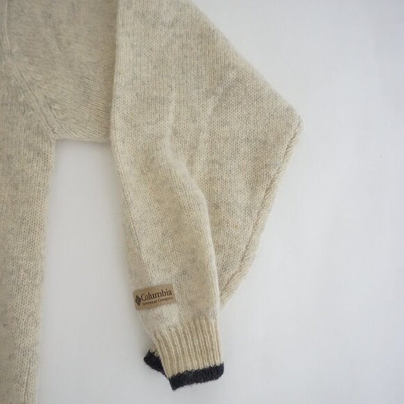 Columbia Shetland Wool V Neck Sweater Cream Knit Outdoor Cabincore Style Large - Picture 4 of 9